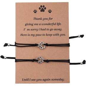 yaozeio Dog Memorial Gifts for Loss of Dog Cat Sympathy Gift for Pet Dog Cat Lovers Matching Couple Bracelets for Best Friend Paw Print Bracelet Gifts for Mom Dad Women Men