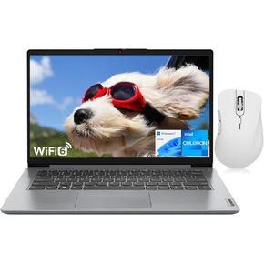 Lenovo IdeaPad 1 14" HD Laptop, Intel Processor, 4GB RAM, 128GB eMMC, Wi-Fi 6, Bluetooth, HDMI, SD Reader, Windows 11 Home, Grey, Paired with Thunderobot ML101 Wireless White Mouse