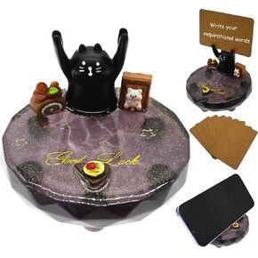 Cell Phone Stand for Desk,Cute Phone Stand,Cell Phone Holder,Fun Desk Accessories with 8pcs Writing Inspirational Cards Compatible with All Smartphones (Black Cat)