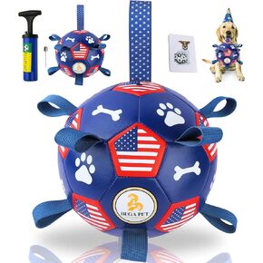 6 in Dog Toys Soccer Ball with Straps - Interactive Dog Toy Puppy for Indoor Outdoor Tug of War Durable Dog Water Toy Soccer Herding Balls with Handle Yard for Medium Dogs Gift for Birthday