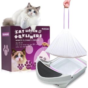 50 Pack Drawstring Cat Litter Box Liners Compatible with Litter-Robot 3/4, Waste Bags Heavy Duty for Automatic Self Cleaning Litter Box
