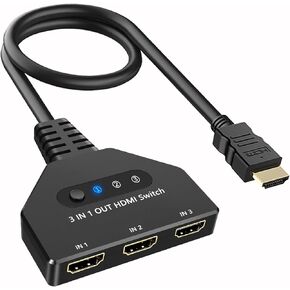 HDMI Switch 3 in 1 Out, 4K@30hz HDMI Splitter, 3 Ports HDMI Switcher Supports Full HD 1080P 3D Compatible with Roku Fire TV Stick HDTV PS4/PS5 Xbox One Chromecast, Compatible with Mac/Win/Linux