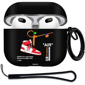for Airpods 3rd Generation Case Air Sports Shoes with Lanyard, Protective TPU Soft Cases Cover Rugged for Apple Airpod 3 Case for Women Men，Black Red