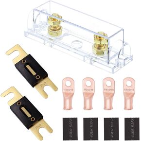 حامل فيوز Tnisesm ANL، قطعتان من الصمامات 300 أمبير، 4 قطع 1/0 AWG كابل طرفي طرفي 5/16 بوصة، 4 قطع أنبوب قابل للانكماش بالحرارة بقطر 14 مم متوافق مع مضخم صوت السيارة in Kuwait