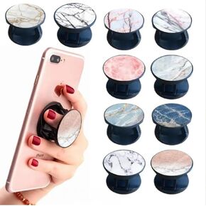 2-Pack Collapsible Phone Grip Holder Stand - Premium Quality with Expanding Socket for Secure Grip and Comfortable Use [golden/pink marble]