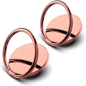 [2 Pack] Small Round Sparkling Cell Phone Ring Holder Stand,360 Degree Rotation and 180 Degree Adjustable Finger Ring Kickstand with Polished Metal Phone Grip (Rose Gold)