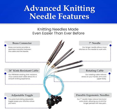 FINE-MEDIUM BUNDLE | Adjustable Knitting Needles | 4 SIZES | US5, US6, US7, US8 | w/case in Kuwait