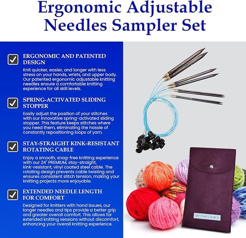 FINE-MEDIUM BUNDLE | Adjustable Knitting Needles | 4 SIZES | US5, US6, US7, US8 | w/case in Kuwait