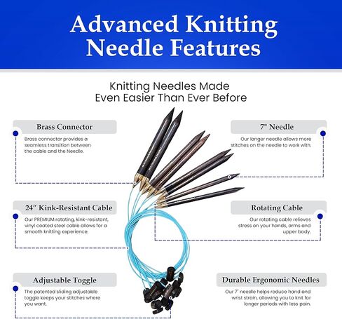 FINE-MEDIUM BUNDLE | Adjustable Knitting Needles | 4 SIZES | US5, US6, US7, US8 | w/case in Kuwait