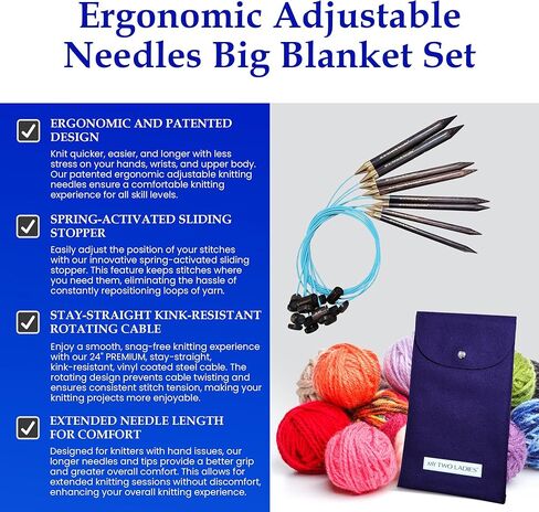 FINE-MEDIUM BUNDLE | Adjustable Knitting Needles | 4 SIZES | US5, US6, US7, US8 | w/case in Kuwait