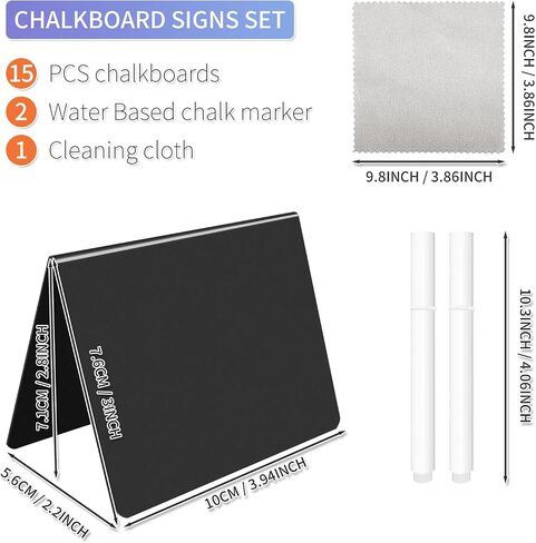 15 Pcs 4"x3" Mini Chalkboard Signs-Small Food Labels for, Reserved Table Signs for Buffet, Birthdays, Bakery, Weddings Table Numbers, Place Cards, Name Tag- Include 2 Liquid Chalk Markers and 1 Rag in Kuwait