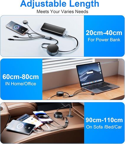 كابل شحن متعدد 4 في 2 مع شاحن ساعة سامسونج - كابل شاحن ساعة جالاكسي، سلك شحن سريع قابل للسحب 100 واط USB C لساعة سامسونج، جالاكسي S24، آيفون، أندرويد، آيباد، ماك بوك، كمبيوتر محمول - 4FT in Kuwait