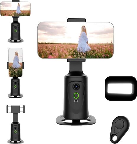 AutoFace Tracking Tripod 360° Rotating，Mobile Moving Tripod Phone Holder Camera Stand, No App Required, with Detachable Remote, Rechargeable Battery,for Live Video Recording Tiktok in Saudi Arabia