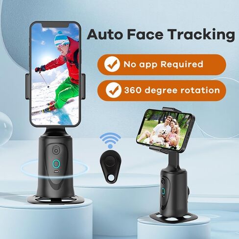 AutoFace Tracking Tripod 360° Rotating，Mobile Moving Tripod Phone Holder Camera Stand, No App Required, with Detachable Remote, Rechargeable Battery,for Live Video Recording Tiktok in Saudi Arabia