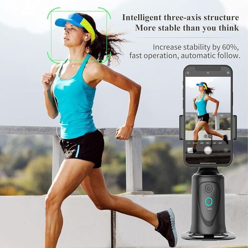 AutoFace Tracking Tripod 360° Rotating，Mobile Moving Tripod Phone Holder Camera Stand, No App Required, with Detachable Remote, Rechargeable Battery,for Live Video Recording Tiktok in Saudi Arabia