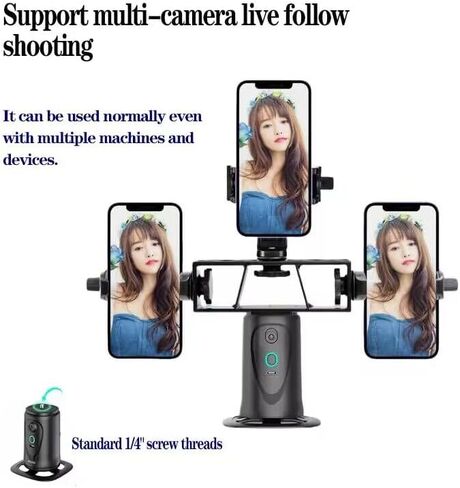 AutoFace Tracking Tripod 360° Rotating，Mobile Moving Tripod Phone Holder Camera Stand, No App Required, with Detachable Remote, Rechargeable Battery,for Live Video Recording Tiktok in Saudi Arabia