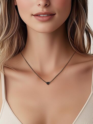 ChicSilver قلادة مخصصة من الفضة الإسترلينية عيار 925 على شكل قلب صغير/نجمة/قمر/نقطة/مثلث للنساء، فضي/ذهبي/ذهبي وردي/أسود (مع صندوق هدايا) in Kuwait