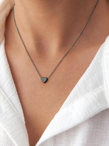 ChicSilver قلادة مخصصة من الفضة الإسترلينية عيار 925 على شكل قلب صغير/نجمة/قمر/نقطة/مثلث للنساء، فضي/ذهبي/ذهبي وردي/أسود (مع صندوق هدايا) in Kuwait