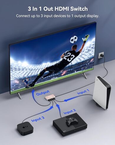 محول HDMI 3 في 1 مخرج 4K@60Hz، محول مقسم HDMI جانا مع جهاز تحكم عن بعد، موزع صندوق سويتش HDMI 2.0 ثلاثي الابعاد، HDCP2.2، HDR، متوافق مع Xbox، PS5/4/3، فاير ستيك، روكو، مشغل بلو راي، ذهبي وردي in Kuwait