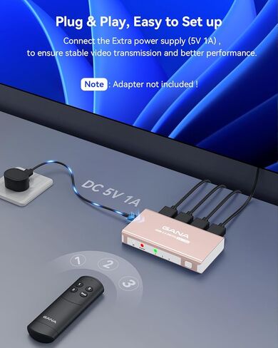 محول HDMI 3 في 1 مخرج 4K@60Hz، محول مقسم HDMI جانا مع جهاز تحكم عن بعد، موزع صندوق سويتش HDMI 2.0 ثلاثي الابعاد، HDCP2.2، HDR، متوافق مع Xbox، PS5/4/3، فاير ستيك، روكو، مشغل بلو راي، ذهبي وردي in Kuwait