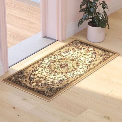 سجادة منطقة على الطراز الفارسي من مجموعة Flash Furniture Mersin - ألياف أوليفين عنابي غير قابلة للتساقط - 3 × 15 بوصة - ظهر من الجوت - للممر، المدخل، غرفة النوم، غرفة المعيشة in Kuwait