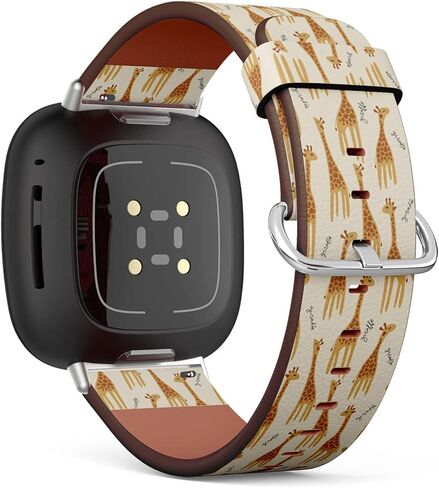 Compatible with Fitbit Versa 3, Versa 4 / Fitbit Sense, Sense 2, Replacement Patterned Leather Watch Band, Wristband Bracelet Accessory - Giraffe Safari Print Repeating in Saudi Arabia