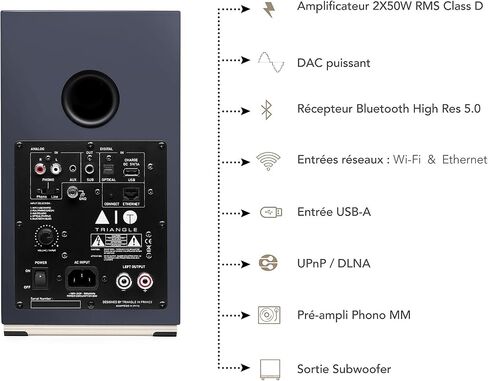 مثلث - AIO Twin - مكبرات صوت نشطة على رف الكتب بتقنية Wi-Fi وBluetooth مع مضخم صوت 2x50 واط - صوت عالي الدقة - فونو/قرص دوار + مدخلات تلفزيون بصرية - 165 × 304 × 235 ملم - أرجواني (زوج) | مضخم صوت بقدرة 2 × 50 وات - صوت عالي الدقة - فونو/أقراص دوارة + بصر in Kuwait