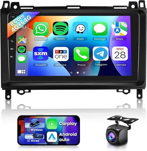 8 CORE 4+64G راديو السيارة ستيريو لمرسيدس بنز W906 Sprinter W169 W245 W639 فيتو فيانو، CarPlay اللاسلكي/Android Auto، 9 بوصة 1280 * 720P IPS شاشة تعمل باللمس Android 13 GPS WiFi Bluetooth DSP Camera in Saudi Arabia