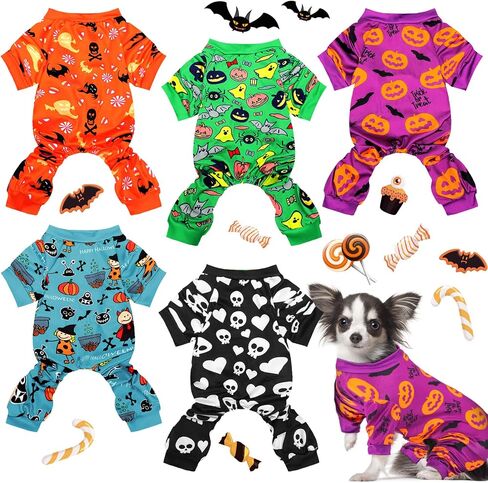 5 Pieces Dog Winter Pajamas Dog Bodysuit Puppy Pajamas Puppy Skull Ghost Jumpsuit Pumpkin Pet Costumes Doggy Bodysuit Shirt Holiday Dog Costume for Pet Puppy Dog Cat Halloween Cosplay (Small) in Kuwait