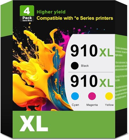 خراطيش حبر 910XL بديلة لطابعة HP 910 XL 4 Combo Pack Work for Officejet Pro 8015e 8020e 8022e 8025e 8028e 8035e 8010 8022 8020 8025 8028 8035 8010e 8012e (أسود سماوي أرجواني أصفر) in Kuwait