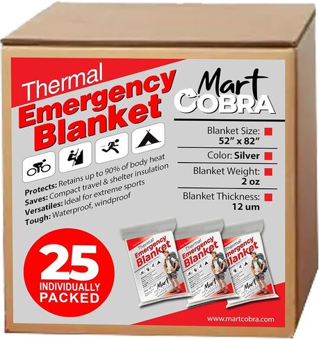 Emergency Blanket Mylar Thermal Space Survival Gear & Supplies 4-Pack Foil | Cold Weather Power Outage Camping Car Winter Storm Heat Reflective Hiking Backpacking Essentials First Aid Marathon Prepper in Kuwait