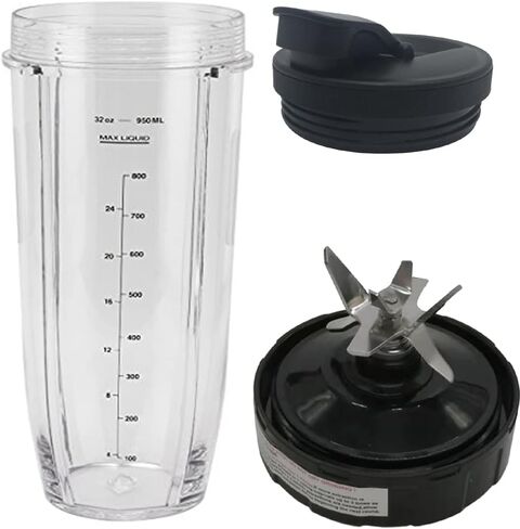 Joystar Replacement Blade with 6 Fins Plastic Gear on Bottom(FEMALE FINS ONLY) with 32oz cup and spout lid for NUTRI NINJA PRO OR Auto-iQ BlenderBL451 30 DOB/BL455 30 DOB/BL456 BRN 30 DOB/BL482 30(3) in Kuwait