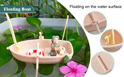 Simulation Boat Floating Fish Tank Decorations Cute Kitten and Fisherman Floating Aquarium Decoration Fish Tank Decorative Fish Toys (Yellow, 2) in Saudi Arabia