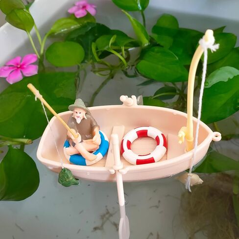 Simulation Boat Floating Fish Tank Decorations Cute Kitten and Fisherman Floating Aquarium Decoration Fish Tank Decorative Fish Toys (Yellow, 2) in Saudi Arabia