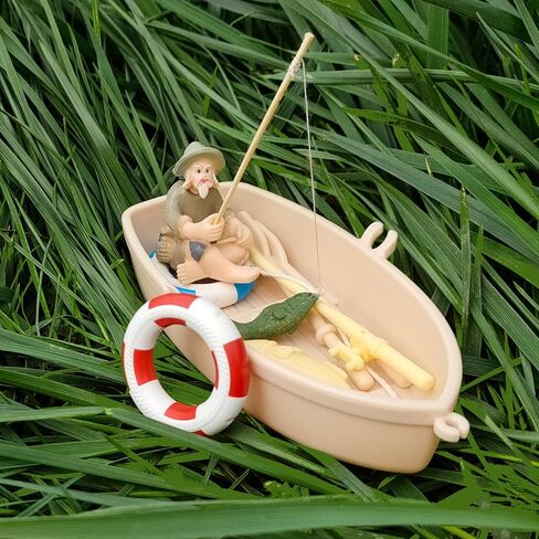 Simulation Boat Floating Fish Tank Decorations Cute Kitten and Fisherman Floating Aquarium Decoration Fish Tank Decorative Fish Toys (Yellow, 2) in Saudi Arabia