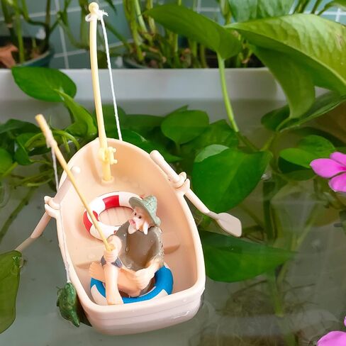 Simulation Boat Floating Fish Tank Decorations Cute Kitten and Fisherman Floating Aquarium Decoration Fish Tank Decorative Fish Toys (Yellow, 2) in Saudi Arabia