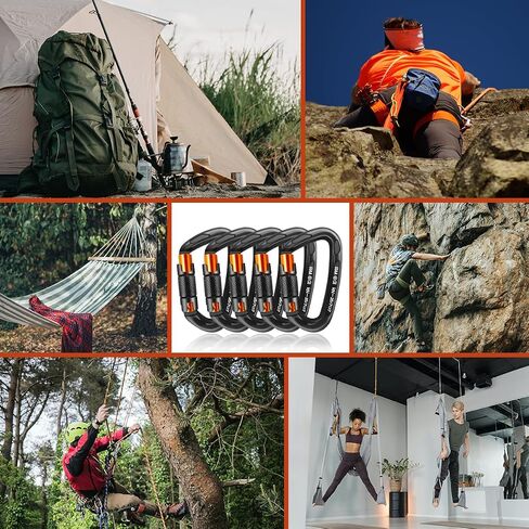 Climbing Carabiner Clips 25kN Auto Locking Carabiner, Professional Heavy Duty Large Locking Carabiner Clips for Rock/Ice Climbing Rappelling Rescue Swing etc, D Shaped, Large Size in Kuwait