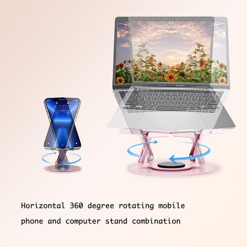 360° Rotating Adjustable Laptop Stand&Metal Phone Holder Perfect for Work,Painting,Office,Travel,Home,Fits MacBook & Laptops up to13-17",Dual Rotary Shaft,Folding Design-Purple& Pink in Saudi Arabia