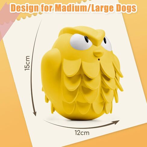 Tough Chew Dog Toys for Aggressive Chewers Giggle Ball Owl Rubber Interactive Treat Dispensing Slow Feeder Indestructible Teething Toys for Small Medium Large Dogs (Yellow) in Saudi Arabia