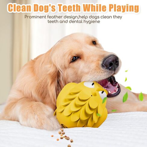 Tough Chew Dog Toys for Aggressive Chewers Giggle Ball Owl Rubber Interactive Treat Dispensing Slow Feeder Indestructible Teething Toys for Small Medium Large Dogs (Yellow) in Saudi Arabia