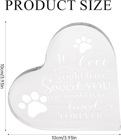 Pet Memorial Gift Sympathy Gifts for Loss of Dog Cat Crystal Acrylic Heart Decor Bereavement Remembrance Sign Plaque Condolence for Loss of Loved One Table Desk Shelf in Saudi Arabia