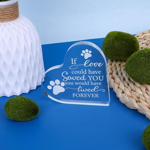 Pet Memorial Gift Sympathy Gifts for Loss of Dog Cat Crystal Acrylic Heart Decor Bereavement Remembrance Sign Plaque Condolence for Loss of Loved One Table Desk Shelf in Saudi Arabia
