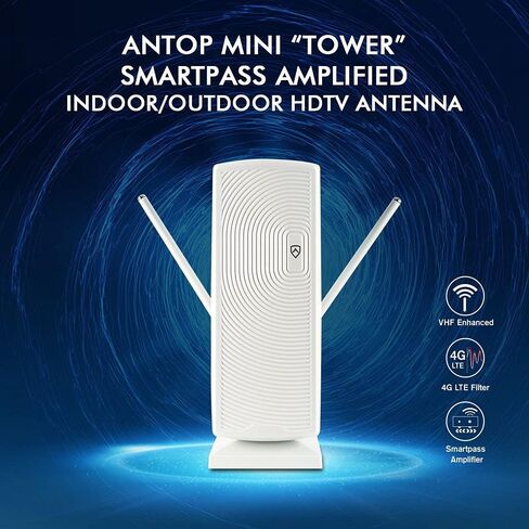 ANTOP Antenna Inc. AT-405BV W AT-405BV Smartpass-Amplified Mini Tower Indoor/Outdoor HDTV Antenna (White) in Saudi Arabia