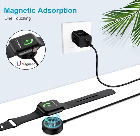 شاحن لاسلكي لشاحن ساعة Apple، قاعدة شحن مغناطيسية 3FT سريع iWatch كابل شحن لاسلكي محمول مع محول QC3.0 متوافق مع Apple Watch Series 9/8/7/6/5/4/3/2/SE2/SE/Ultra 2 in Kuwait