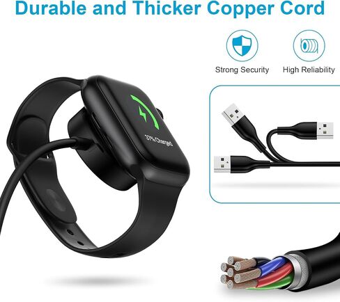 شاحن لاسلكي لشاحن ساعة Apple، قاعدة شحن مغناطيسية 3FT سريع iWatch كابل شحن لاسلكي محمول مع محول QC3.0 متوافق مع Apple Watch Series 9/8/7/6/5/4/3/2/SE2/SE/Ultra 2 in Kuwait