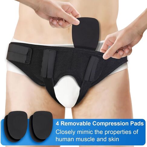 Inguinal Hernia Belt for Women & Men | Adjustable Groin Straps | Customizable Fit with 4 Removable Pads for Single & Double Support | Comfortable Truss for Before or After Surgery| One Size Fits Most in Saudi Arabia