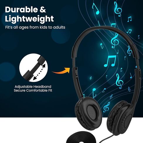Wholesale Over-Ear Headphones - Low-Cost Stereo Headphones for Students, Classroom, Library - Black Headphones (Leatherette Earpad - 1 Pair, Black) in Kuwait