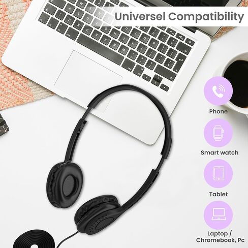 Wholesale Over-Ear Headphones - Low-Cost Stereo Headphones for Students, Classroom, Library - Black Headphones (Leatherette Earpad - 1 Pair, Black) in Kuwait