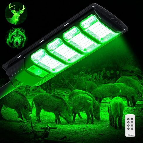 Hog Lights for Night Hunting - 12000LM Green Hunting Light, Solar Powered with Remote Control, Waterproof and Motion Activated Feeder Green Light for Hunting Hogs Deer Coyote Varmint in Saudi Arabia