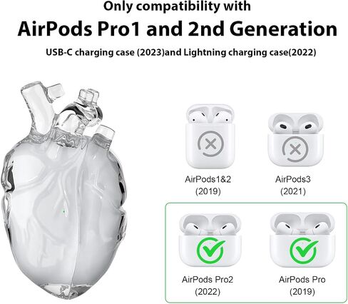 حافظة واقية أصلية على شكل قلب متوافقة مع AirPods Pro الجيل الثاني، غطاء شفاف من السيليكون السائل لـ Airpods pro مع حماية كاملة ضد السقوط، تتضمن خطافًا معدنيًا متينًا in Saudi Arabia
